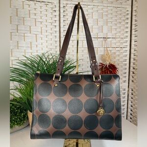 Vintage Brahmin Barcelona Everywhere Tote- Brown & Black Polka Dots
